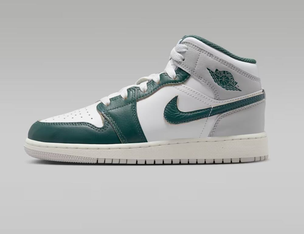 Nike Air Jordan 1 Mid SE - White Oxidized Green Sail - Boys Kids Shoes Size 5.5Y